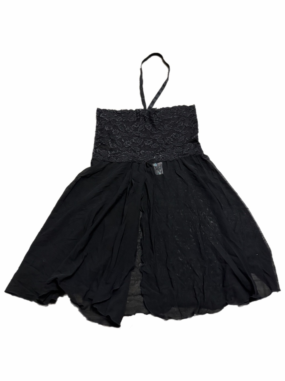 90s European Vintage Sheer Open Front Babydoll Halter Slip (Black) Size Small